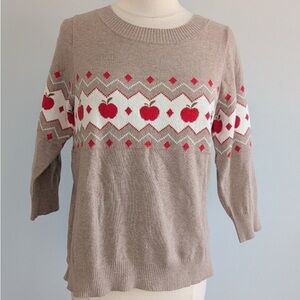 Anne Taylor Loft Heart Patterned Beige and Red Fair Isle Sweater